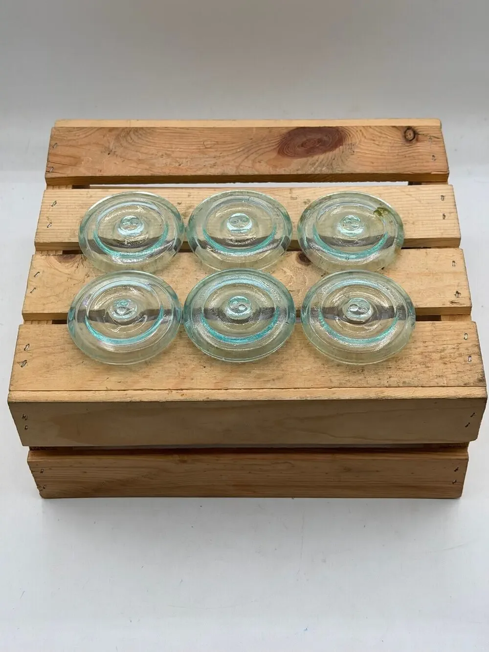 Lot of 6 Vintage Aqua Glass Canning Jar Lids